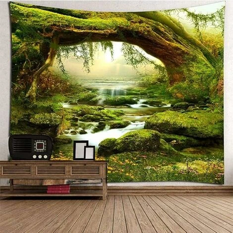 Tapisserie Murale - Forêt Psychédélique - Lumière Du Soleil Claire - Tenture - Paysage - Jungle Bohémienne - Art Mural - Décor (200 X 150 CM) 4 Tapisserie Murale - Forêt Psychédélique - Lumière Du Soleil Claire - Tenture - Paysage - Jungle Bohémienne - Art Mural - Décor (200 X 150 CM) – Image 2