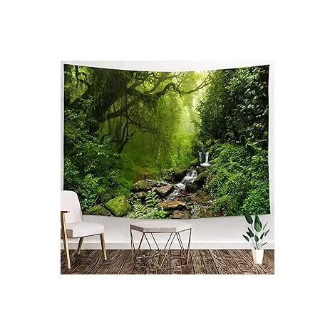 Tapisserie Murale Décorative Chambre - Forêt Tropicale Nature Eco Plantes Chûte D'Eau - 200 X 150 Cm Grand – Papier Peint Tissu – Tapestry Aesthetic Wall - Décoration Panoramique 4 Tapisserie Murale Décorative Chambre - Forêt Tropicale Nature Eco Plantes Chûte D'Eau - 200 X 150 Cm Grand – Papier Peint Tissu – Tapestry Aesthetic Wall - Décoration Panoramique – Image 2