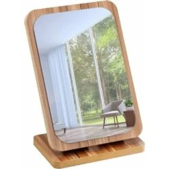 Miroir De Maquillage En Bois Miroir De Table En Bois Miroir De Bureau Portable Miroir Cosm&eacutetique Avec Cadre En Bois（Rectangle）