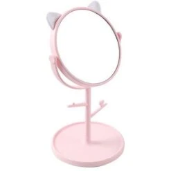 Table Miroir Bureau Simple Face Créatif Mignon Chat Commode Maquillage Miroir -rose
