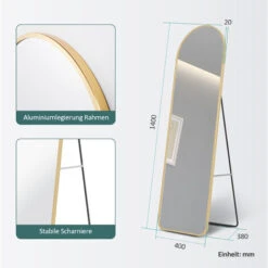 EMKE Miroir Sur Pied 140 X 40 Cm, Miroir Pleine Longueur Avec Cadre En Aluminium Pour Salon, Chambre, Vestiaire, Doré -ATMOSPHERA || VIDAXL || Safavieh Soldes 79260147 5