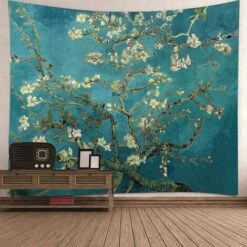 Tapisserie Murale Décorative Motif Fleur De Prunier Tenture Murale Chambre Garçon Fille Tapisserie 150x130cm,