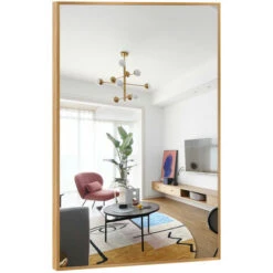 NeuType Miroir Mural Rectangulaire 61x91cm Miroir à Suspendre Doré Dressing Mirroir Pour Salon Chambre Salle De Bain Couloir Cadre En Alliage D'aluminium