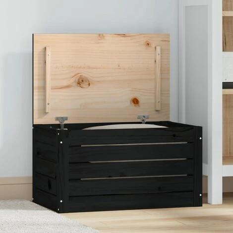 Boîte De Rangement Noir 59,5x36,5x33 Cm Bois Massif De Pin VidaXL 4 Boîte De Rangement Noir 59,5x36,5x33 Cm Bois Massif De Pin VidaXL – Image 2