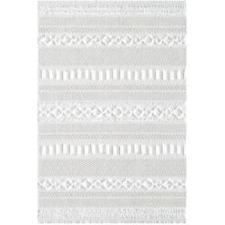 Tapis Lavable Berbère Crème Taupe Motifs Reliefs Aztèques 76x150 Cm M02 - TOUTAPIS