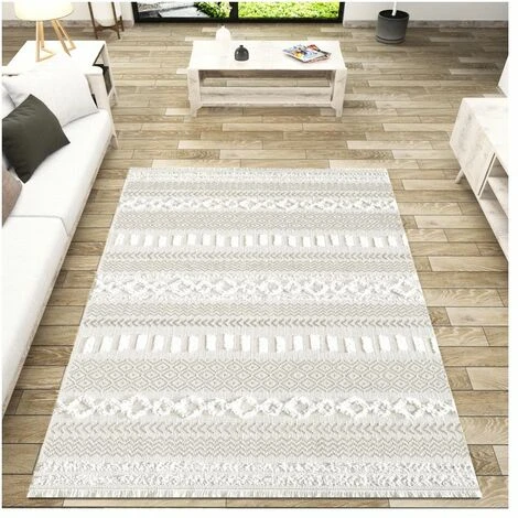 Tapis Lavable Berbère Crème Taupe Motifs Reliefs Aztèques 76x150 Cm M02 - TOUTAPIS 4 Tapis Lavable Berbère Crème Taupe Motifs Reliefs Aztèques 76x150 Cm M02 - TOUTAPIS – Image 2