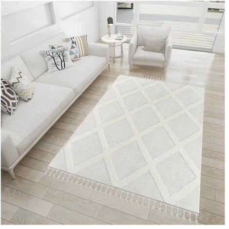 Tapis Berbère Blanc Cassé à Franges 120x170cm F710 - TOUTAPIS 4 Tapis Berbère Blanc Cassé à Franges 120x170cm F710 - TOUTAPIS – Image 2