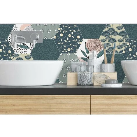 Bandeau PVC Lot De 2 : L 70cmxH 30cm Carreaux De Ciment Hortense 3 Bandeau PVC Lot De 2 : L 70cmxH 30cm Carreaux De Ciment Hortense