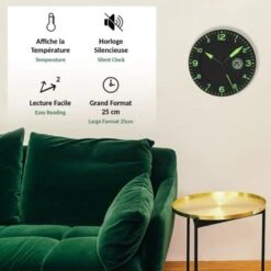 Horloge Murale Avec Température - Silencieuse - Ø25,4 Cm - Noir Et Vert -ATMOSPHERA || VIDAXL || Safavieh Soldes 81923210 3