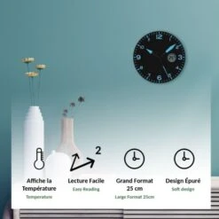 Horloge Murale Avec Température - Ø25,4 Cm - Noir Et Bleu -ATMOSPHERA || VIDAXL || Safavieh Soldes 81923461 3
