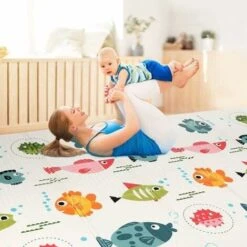 Tapis De Jeu Bébé Réversible 200x180cm, Tapis D'éveil Enfant Pliable Imperméable Double Face, Matériau XPE Non Toxique