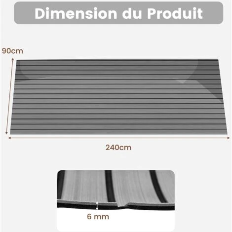 COSTWAY Faux Teck Pont En EVA Mousse De Bateau 240 X 90 CM, ÉPAIS 6 Mm Tapis De Sol Marine Auto-Adhésif Antidérapant Gris 7 COSTWAY Faux Teck Pont En EVA Mousse De Bateau 240 X 90 CM, ÉPAIS 6 Mm Tapis De Sol Marine Auto-Adhésif Antidérapant Gris – Image 5
