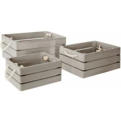 ATMOSPHERA Lot De 3 Caisses Cagettes - Gris - L 35 X P 25 X H 15 Cm - Collection Bohemian Dream - Livraison Gratuite