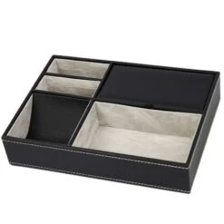 Vide Poche Bureau, Organisateur Table Nuit Pour Homme, Vide Poche Entree En Cuir PU, Pour Stockage Table Chevet Bureau, Porte Monnaie Et Montre Téléphone Portable (Noir)