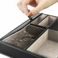 Vide Poche Bureau, Organisateur Table Nuit Pour Homme, Vide Poche Entree En Cuir PU, Pour Stockage Table Chevet Bureau, Porte Monnaie Et Montre Téléphone Portable (Noir) -ATMOSPHERA || VIDAXL || Safavieh Soldes 82973934 4