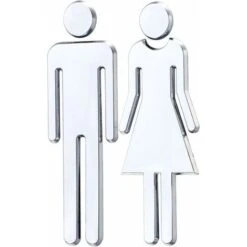 1 Paire De Toilette WC Autocollant Amovible 3D Miroir Vinyle Art Wall Sticker Hommes Femmes Wall Art Autocollants Pour Bar École (Argent)-longziming