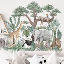 Stickers Muraux Enfants - Decoration Chambre Bébé - Stickers Muraux Enfant - Sticker Mural Animaux D'Afrique - Autocollant Mural Géant Jungle -7465cm