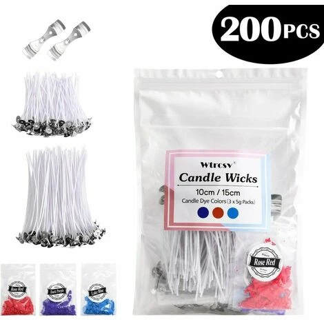 200 Pièces Mèches Bougies, Mèches Pré Ciré En Coton Naturel 100pcs 10 Cm Et 100pcs 15 Cm, Avec 2 Pièce Le Support Fixe Mèche Inoxydable, 3 Sachets Colorants Bougie(15g) Pour La Fabrication De Bougie,S 4 200 Pièces Mèches Bougies, Mèches Pré Ciré En Coton Naturel 100pcs 10 Cm Et 100pcs 15 Cm, Avec 2 Pièce Le Support Fixe Mèche Inoxydable, 3 Sachets Colorants Bougie(15g) Pour La Fabrication De Bougie,S – Image 2