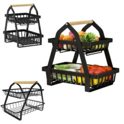 AUFUN Corbeille à Fruits Rack, 2 Tier Fruit Etagère, Support Amovible Pour Fruits Cuisine Corbeille De Rangement Pour Cuisine Stockage Fruits(Noir)