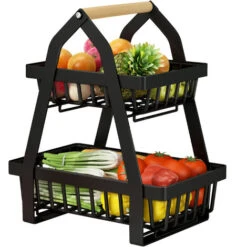 AUFUN Corbeille à Fruits Rack, 2 Tier Fruit Etagère, Support Amovible Pour Fruits Cuisine Corbeille De Rangement Pour Cuisine Stockage Fruits(Noir) -ATMOSPHERA || VIDAXL || Safavieh Soldes 85430807 4