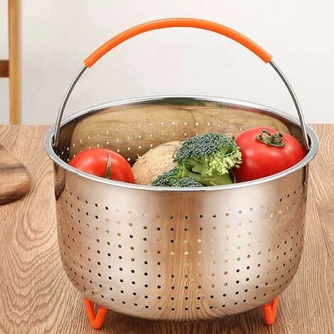 Panier à Vapeur En Acier Inoxydable, 3L Panier à Vapeur De Légumes, Autocuiseur Panier Vapeur, Panier à Vapeur Instantané, Avec Poignée Recouverte Silicone, Pour La Cuisson Des Légumes Et Des Aliments 5 Panier à Vapeur En Acier Inoxydable, 3L Panier à Vapeur De Légumes, Autocuiseur Panier Vapeur, Panier à Vapeur Instantané, Avec Poignée Recouverte Silicone, Pour La Cuisson Des Légumes Et Des Aliments – Image 3