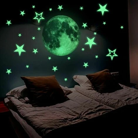 30cm Lune + 27 Pièces D'étoiles Lumineuses Lune étoiles Dot Stickers Muraux Créatifs Fluorescents Autocollants Muraux Autocollants De Décoration De Chambre D'enfants 3 30cm Lune + 27 Pièces D'étoiles Lumineuses Lune étoiles Dot Stickers Muraux Créatifs Fluorescents Autocollants Muraux Autocollants De Décoration De Chambre D'enfants