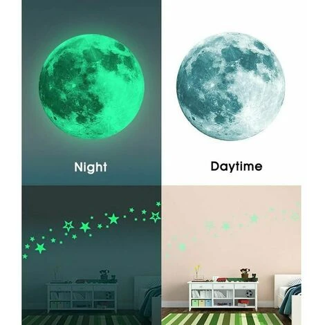 30cm Lune + 27 Pièces D'étoiles Lumineuses Lune étoiles Dot Stickers Muraux Créatifs Fluorescents Autocollants Muraux Autocollants De Décoration De Chambre D'enfants 5 30cm Lune + 27 Pièces D'étoiles Lumineuses Lune étoiles Dot Stickers Muraux Créatifs Fluorescents Autocollants Muraux Autocollants De Décoration De Chambre D'enfants – Image 3