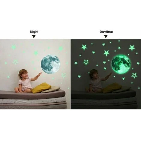 30cm Lune + 27 Pièces D'étoiles Lumineuses Lune étoiles Dot Stickers Muraux Créatifs Fluorescents Autocollants Muraux Autocollants De Décoration De Chambre D'enfants 7 30cm Lune + 27 Pièces D'étoiles Lumineuses Lune étoiles Dot Stickers Muraux Créatifs Fluorescents Autocollants Muraux Autocollants De Décoration De Chambre D'enfants – Image 5