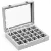 Aunrtb Boite Pierre Precieuse 24 Boîte à Bijoux Présentoir à Bijoux Avec Couvercle En Verre Boîtier Présentoir De Rangement Organisateur Pour Bagues Et Boucles D'oreilles Rangement Bijoux