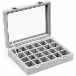 Aunrtb Boite Pierre Precieuse 24 Boîte à Bijoux Présentoir à Bijoux Avec Couvercle En Verre Boîtier Présentoir De Rangement Organisateur Pour Bagues Et Boucles D'oreilles Rangement Bijoux