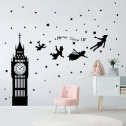 Stickers Muraux Peter Pan Autocollant Décoratifs Big Ben Flying Fée Décoration Murale Chambre Enfant Bébé Garderie Salon HA