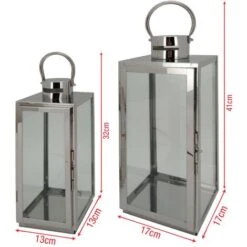 Rebecca Mobili Lot De 2 Grandes Lanternes En Acier Pvc Gris Argenté Pour Intérieur Extérieur -ATMOSPHERA || VIDAXL || Safavieh Soldes 86539212 4