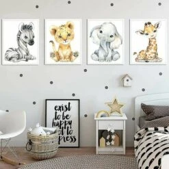OAAO Chambre De Bébé Photos Déco Affiche Chambre D'enfant Animaux De La Jungle Set 4 Enfants Photos Garçon Filles Animaux De Bande Dessinée Affiche Décoration Enfants (Package A) -ATMOSPHERA || VIDAXL || Safavieh Soldes 87200715 3