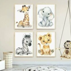 OAAO Chambre De Bébé Photos Déco Affiche Chambre D'enfant Animaux De La Jungle Set 4 Enfants Photos Garçon Filles Animaux De Bande Dessinée Affiche Décoration Enfants (Package A) -ATMOSPHERA || VIDAXL || Safavieh Soldes 87200715 4