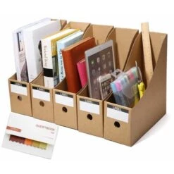 Boîte De Rangement，Porte-revues En Papier Kraft Pour Fichier Bureau，5pcs Simple Et Pratique