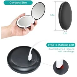 Miroir Compact à LED, Grossissement 1x/10x Rechargeable, Petit Miroir De Maquillage De Voyage à Intensité Variable, Miroir De Poche, Cadeaux Pour Filles, Noir -ATMOSPHERA || VIDAXL || Safavieh Soldes 87481118 5