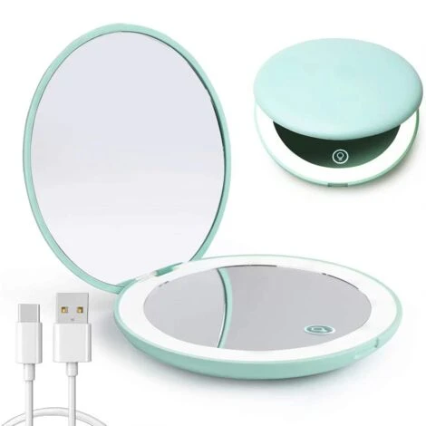 Miroir Compact à LED, Grossissement 1x/10x Rechargeable, Petit Miroir De Maquillage De Voyage à Intensité Variable, Miroir De Poche, Cadeaux Pour Filles, Vert 3 Miroir Compact à LED, Grossissement 1x/10x Rechargeable, Petit Miroir De Maquillage De Voyage à Intensité Variable, Miroir De Poche, Cadeaux Pour Filles, Vert