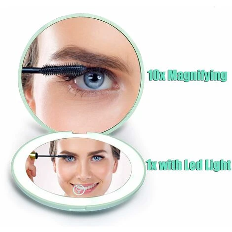 Miroir Compact à LED, Grossissement 1x/10x Rechargeable, Petit Miroir De Maquillage De Voyage à Intensité Variable, Miroir De Poche, Cadeaux Pour Filles, Vert 4 Miroir Compact à LED, Grossissement 1x/10x Rechargeable, Petit Miroir De Maquillage De Voyage à Intensité Variable, Miroir De Poche, Cadeaux Pour Filles, Vert – Image 2