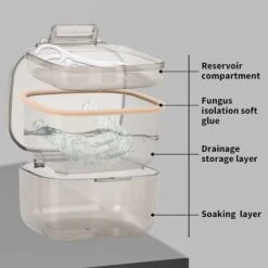Boîte à Dentier Boîtier De Retenue Portable Boîte De Nettoyage Pour Prothèses Dentaires Avec Panier Et Plateau De Rangement Pour L'aligneur, Protège-buccal Et Appareils Dentaires (gris) -ATMOSPHERA || VIDAXL || Safavieh Soldes 87578652 3