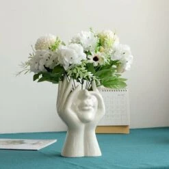 Vase à Fleurs En Céramique Blanche - Design Moderne En Forme De Visage Humain - Décoration Florale Pour Maison, Bureau, Fête De Mariage - 18 Cm