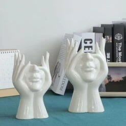 Vase à Fleurs En Céramique Blanche - Design Moderne En Forme De Visage Humain - Décoration Florale Pour Maison, Bureau, Fête De Mariage - 18 Cm -ATMOSPHERA || VIDAXL || Safavieh Soldes 87794227 5