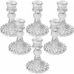 Lot De 6 Bougeoirs En Verre, Bougeoirs Coniques De 10,2 Cm, Bougeoirs En Verre Transparent Pour Mariage, Festival, Fête Et Décoration De Festival.