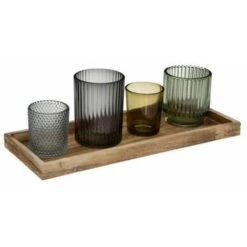 ATMOSPHERA Lot De 4 Photophores Plateau 32cm Multicolore