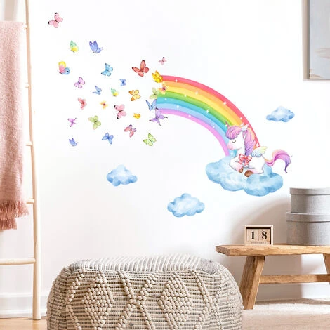 Sticker Mural Arc-en-ciel Licorne Sticker Mural Papillons Fille Sticker Mural Chambre Bébé Chambre Chambre D'enfant Décoration Murale,6030cm 3 Sticker Mural Arc-en-ciel Licorne Sticker Mural Papillons Fille Sticker Mural Chambre Bébé Chambre Chambre D'enfant Décoration Murale,6030cm