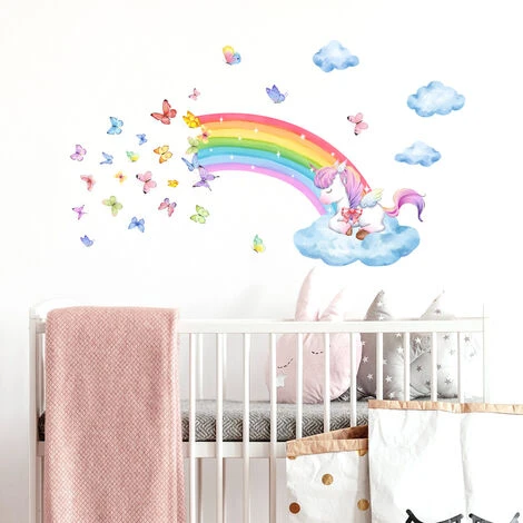 Sticker Mural Arc-en-ciel Licorne Sticker Mural Papillons Fille Sticker Mural Chambre Bébé Chambre Chambre D'enfant Décoration Murale,6030cm 4 Sticker Mural Arc-en-ciel Licorne Sticker Mural Papillons Fille Sticker Mural Chambre Bébé Chambre Chambre D'enfant Décoration Murale,6030cm – Image 2