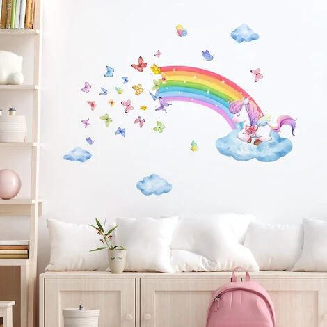 Sticker Mural Arc-en-ciel Licorne Sticker Mural Papillons Fille Sticker Mural Chambre Bébé Chambre Chambre D'enfant Décoration Murale,6030cm 5 Sticker Mural Arc-en-ciel Licorne Sticker Mural Papillons Fille Sticker Mural Chambre Bébé Chambre Chambre D'enfant Décoration Murale,6030cm – Image 3