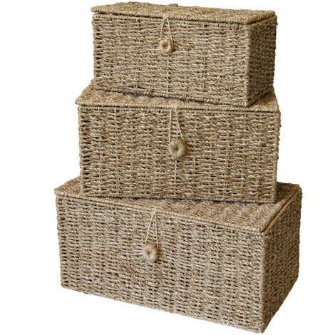 Lot De 3 Malles - Coffres - Grands Paniers- Jonc De Mer S Et M Et L - 32x17x15cm - 38x22x18,5 -44x27x21cm 3 Lot De 3 Malles - Coffres - Grands Paniers- Jonc De Mer S Et M Et L - 32x17x15cm - 38x22x18,5 -44x27x21cm