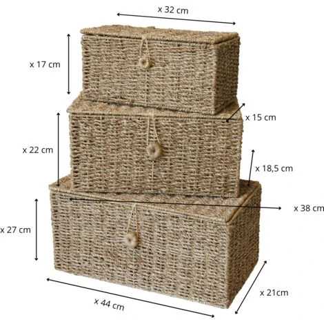 Lot De 3 Malles - Coffres - Grands Paniers- Jonc De Mer S Et M Et L - 32x17x15cm - 38x22x18,5 -44x27x21cm 4 Lot De 3 Malles - Coffres - Grands Paniers- Jonc De Mer S Et M Et L - 32x17x15cm - 38x22x18,5 -44x27x21cm – Image 2