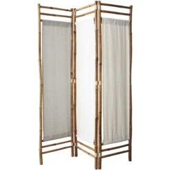 Paravent En Polycoton Et Bambou - Naturel - Panneaux En Coton - 160x120 Cm