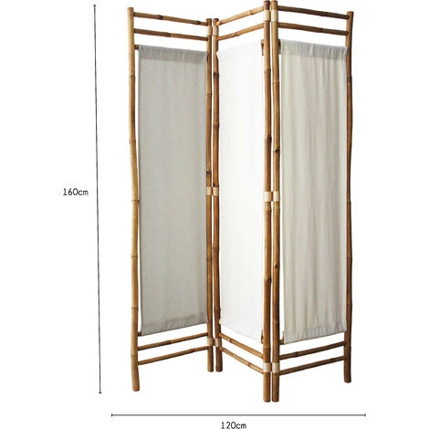 Paravent En Polycoton Et Bambou - Naturel - Panneaux En Coton - 160x120 Cm 4 Paravent En Polycoton Et Bambou - Naturel - Panneaux En Coton - 160x120 Cm – Image 2